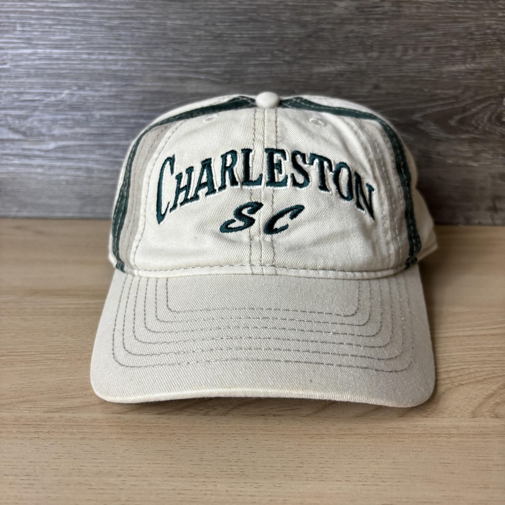 Vintage Charleston SC Hat Cap Strap Back Beige Green Embroidered Triangle Sport